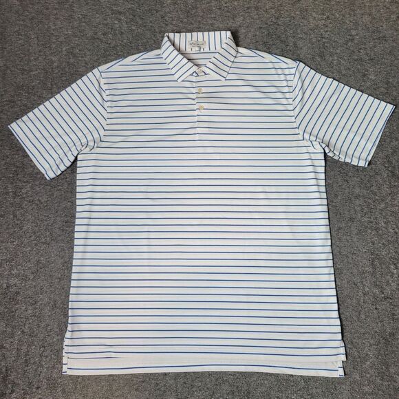 Peter Millar Summer Comfort Men's Golf Polo Size XL White Blue Striped - Picture 1 of 11